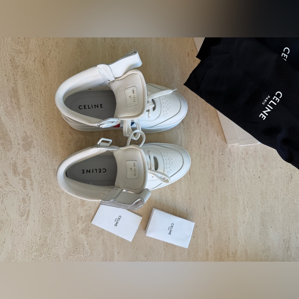 New Celine Mid Lace-up White Calf Skin Sneakers Size:37 - Picture 12 of 16